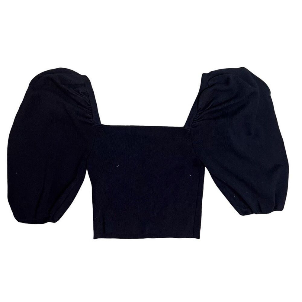 Topshop Womens Puff Sleeve Black Crop Top Size 0-2